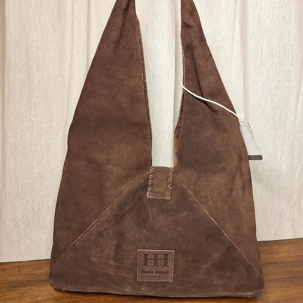 Haute Hippie NEW Triangle suede hobo shoulder bag brown100% leather NWT bohemian